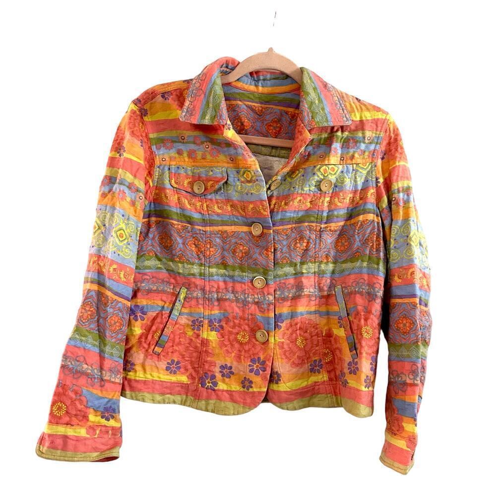 Vintage COLDWATER CREEK Southwestern Multicolor Barn Jacket Floral Crop Waist
